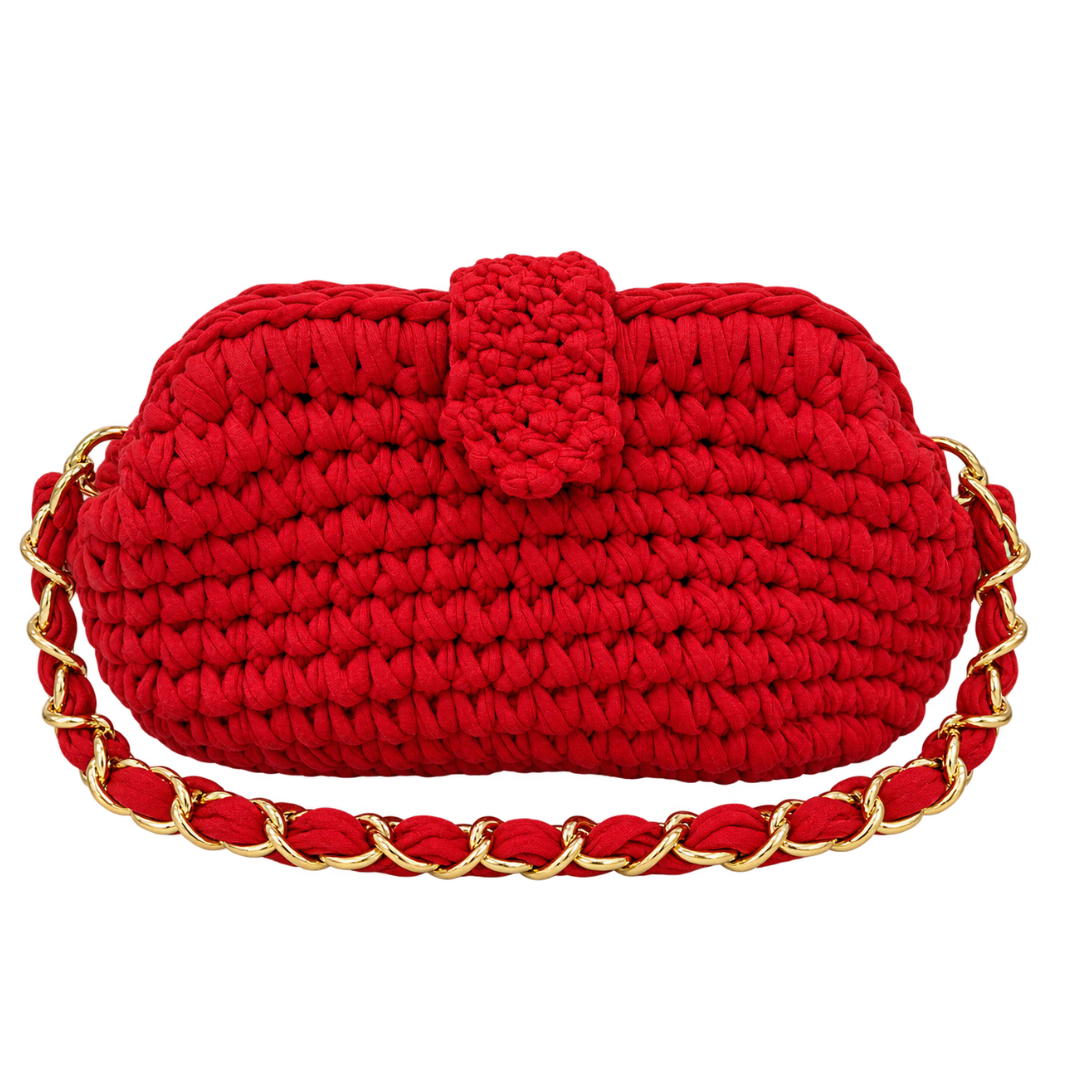 Crochet Snap Clutch | Red / Hand or Shoulder Carry