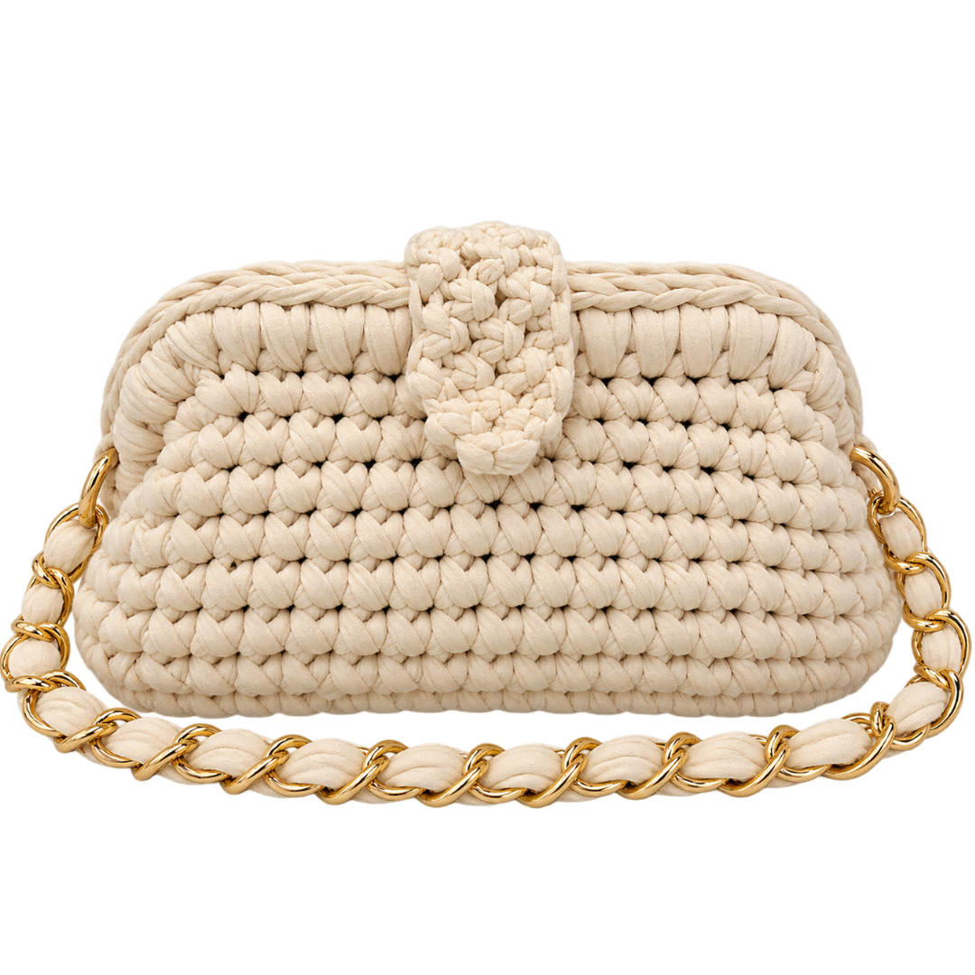 Crochet Snap Clutch | White / Hand or Shoulder Carry