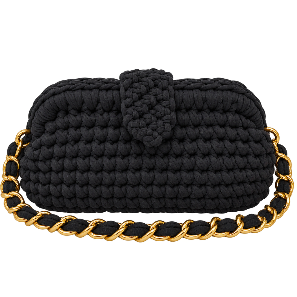 Crochet Snap Clutch | Black / Hand or Shoulder Carry