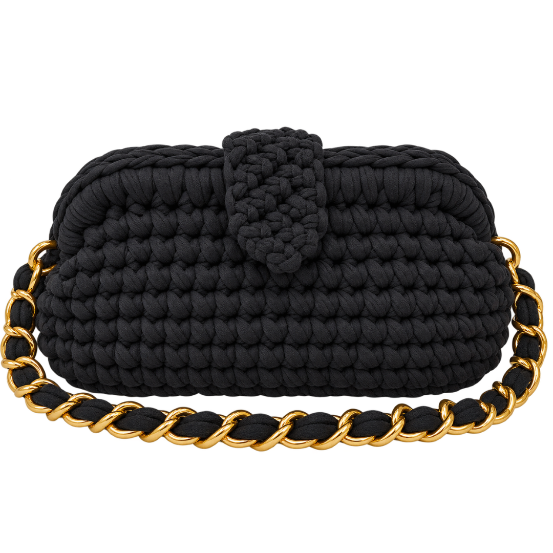 Crochet Snap Clutch | Black / Hand or Shoulder Carry