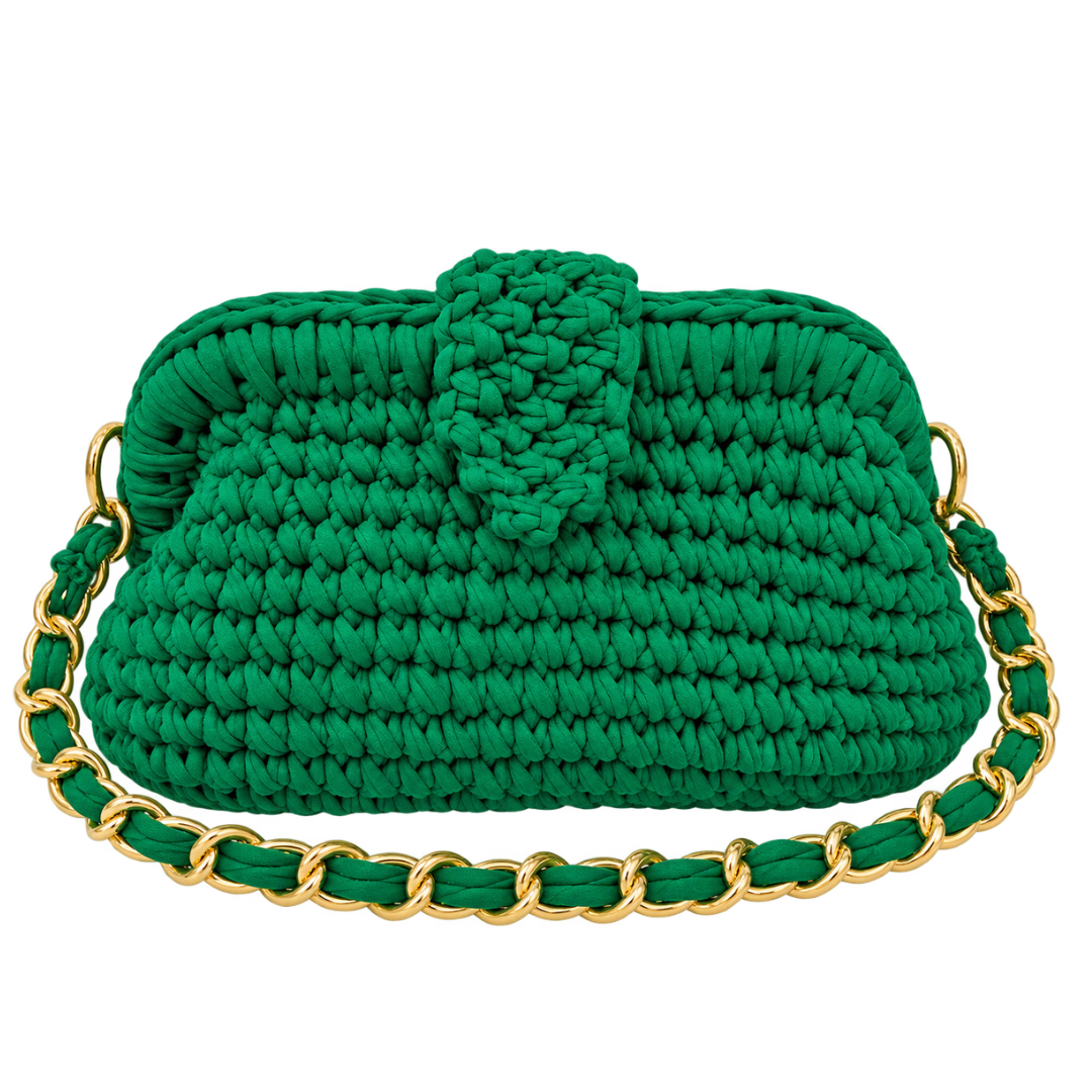 Crochet Snap Clutch | Green / Hand or Shoulder Carry