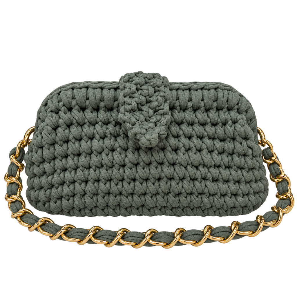 Crochet Snap Clutch | Ash Grey / Hand or Shoulder Carry
