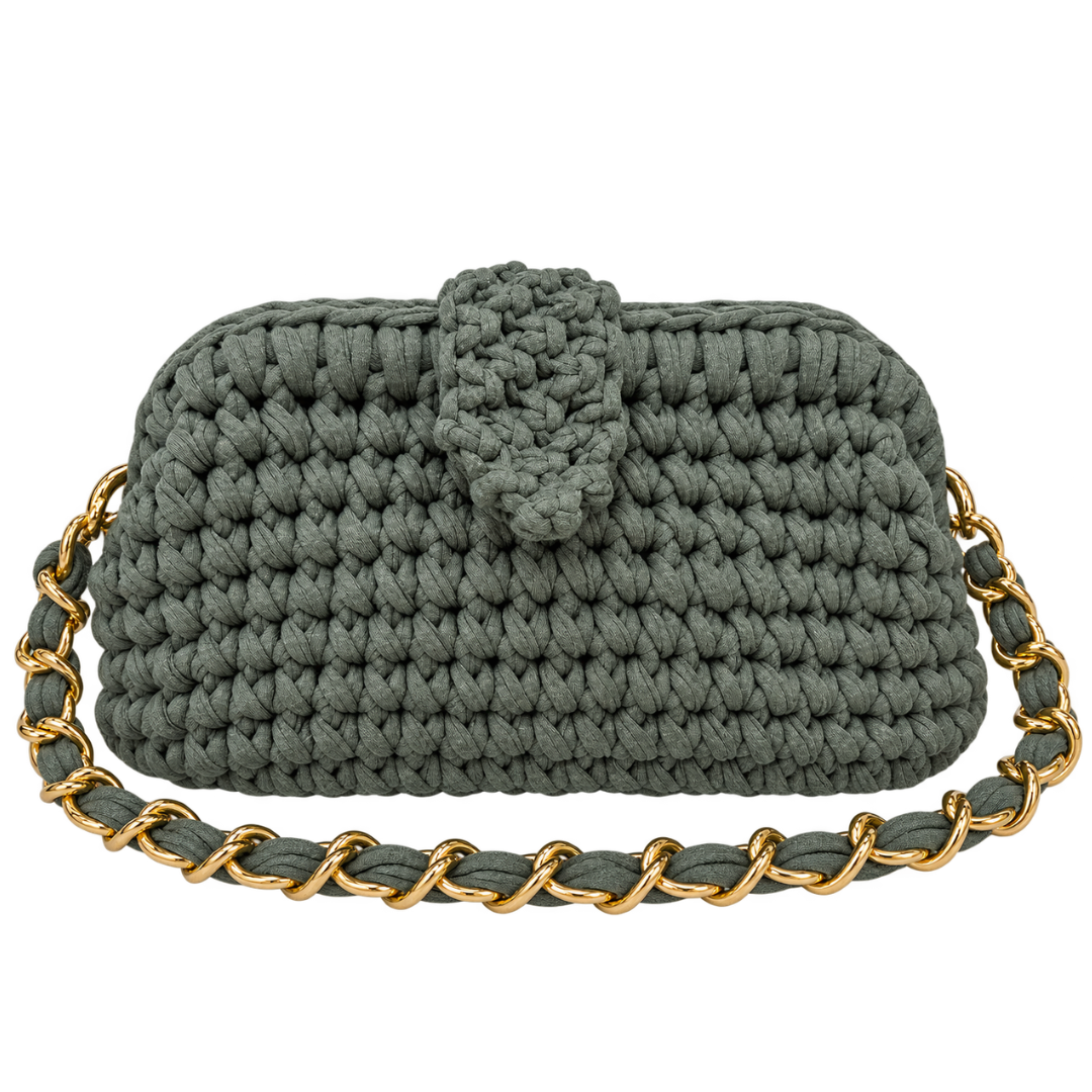 Crochet Snap Clutch | Ash Grey / Hand or Shoulder Carry