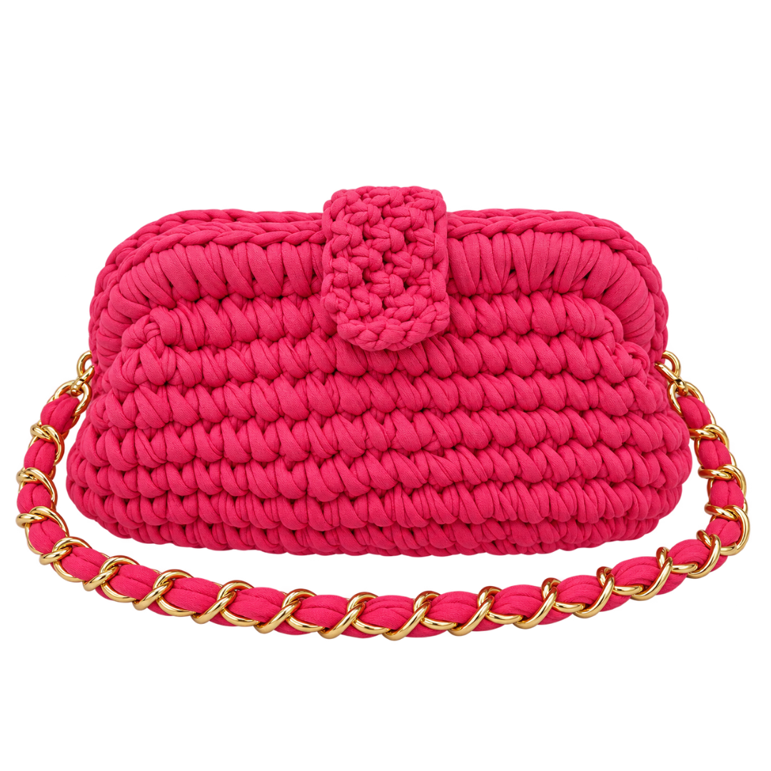 Crochet Snap Clutch | Hot Pink/ Hand or Shoulder Carry