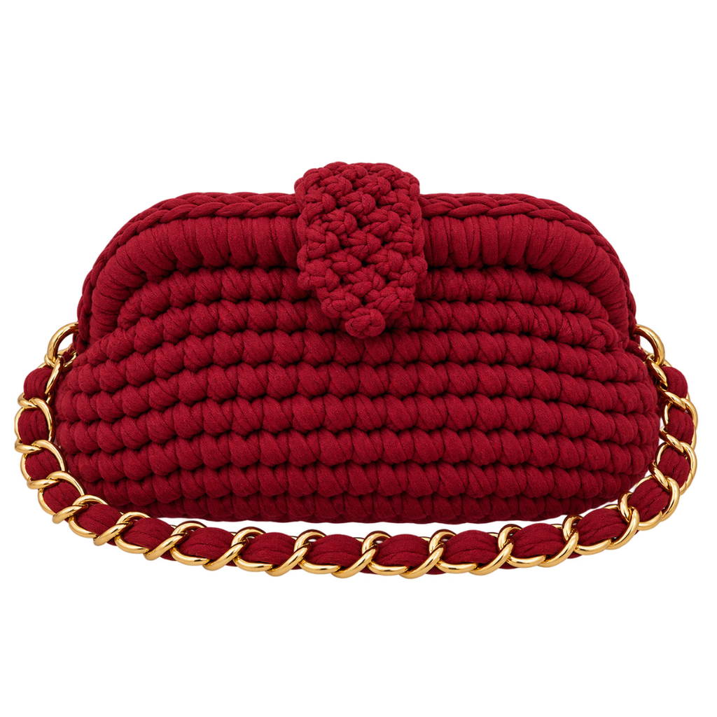 Crochet Snap Clutch | Maroon / Hand or Shoulder Carry