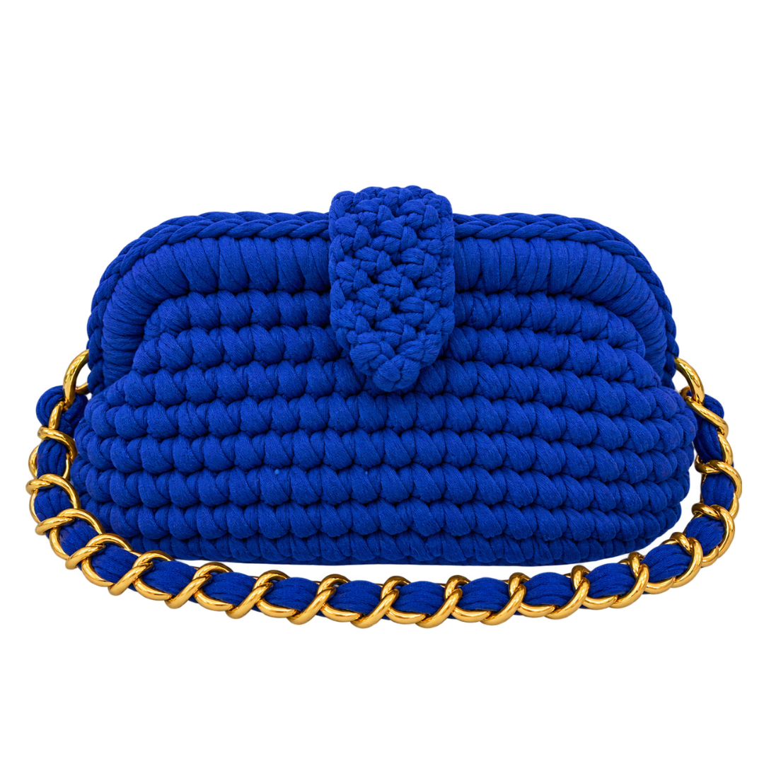 Crochet Snap Clutch | Royal Blue/ Hand or Shoulder Carry