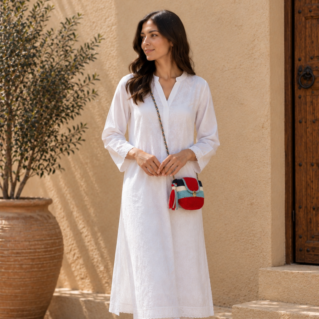 Crochet Bucket Sling | Red, Blue, White , Ice Blue/ Shoulder or Crossbody Carry