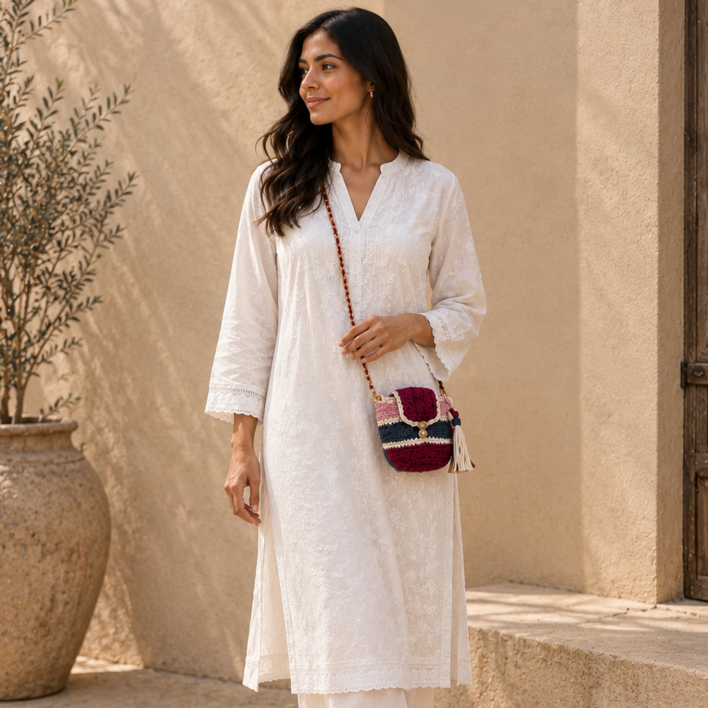 Crochet Bucket Sling | Burgundy, Baby Pink, White, Grey/ Shoulder or Crossbody Carry
