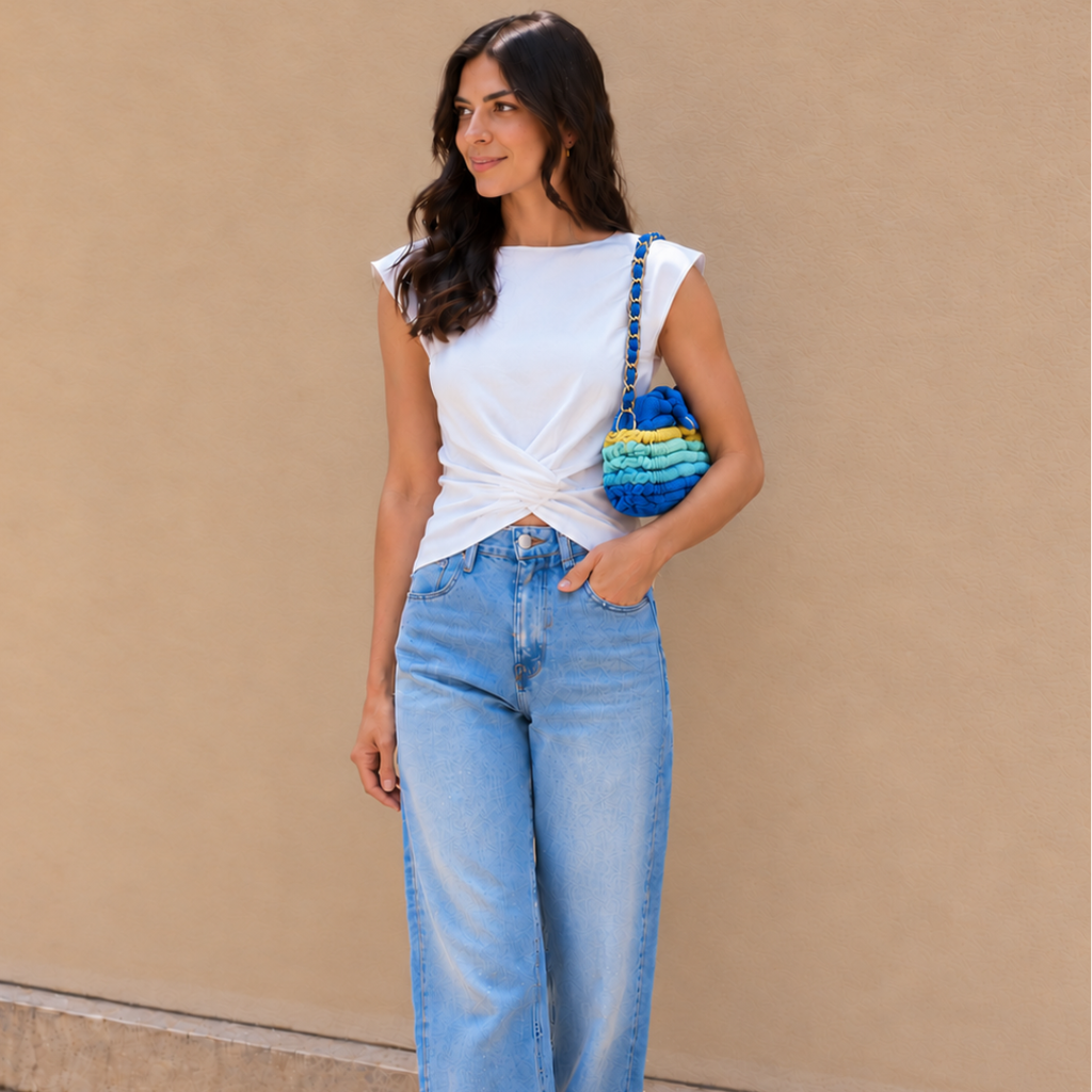 Crochet Snap Clutch | Sunlit Azure / Hand or Shoulder Carry