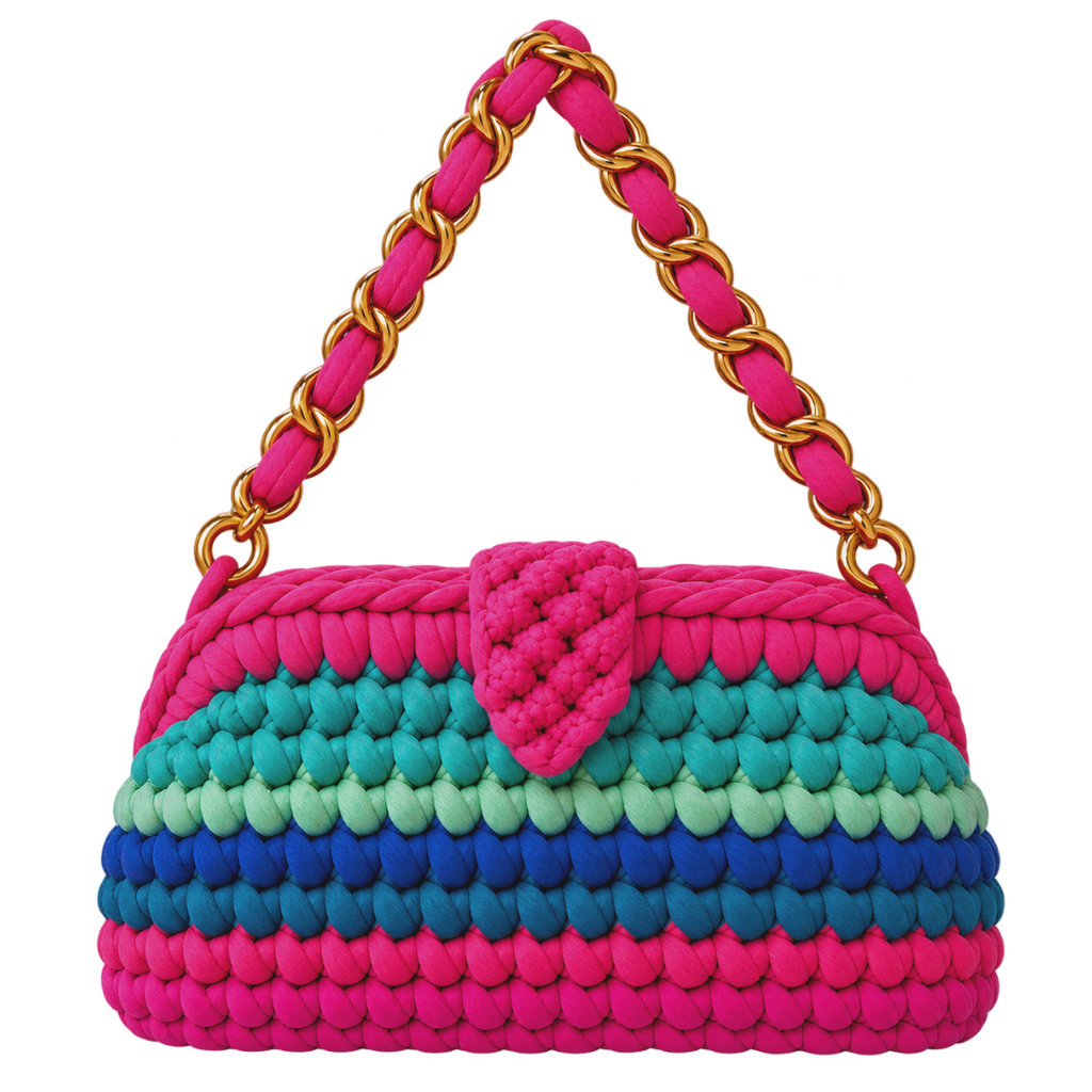 Crochet Snap Clutch | Bright Peacock / Hand or Shoulder Carry