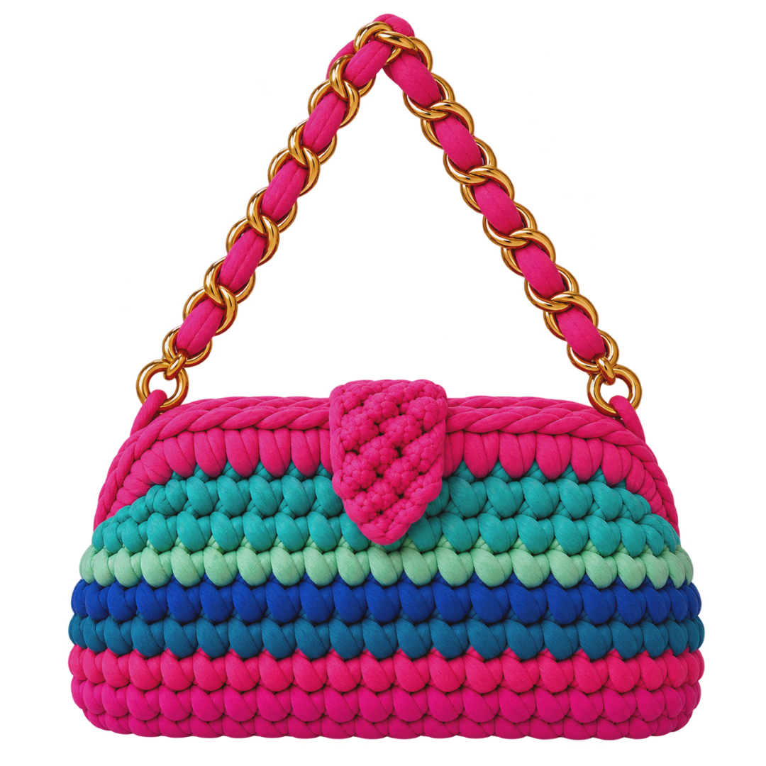 Crochet Snap Clutch | Bright Peacock / Hand or Shoulder Carry