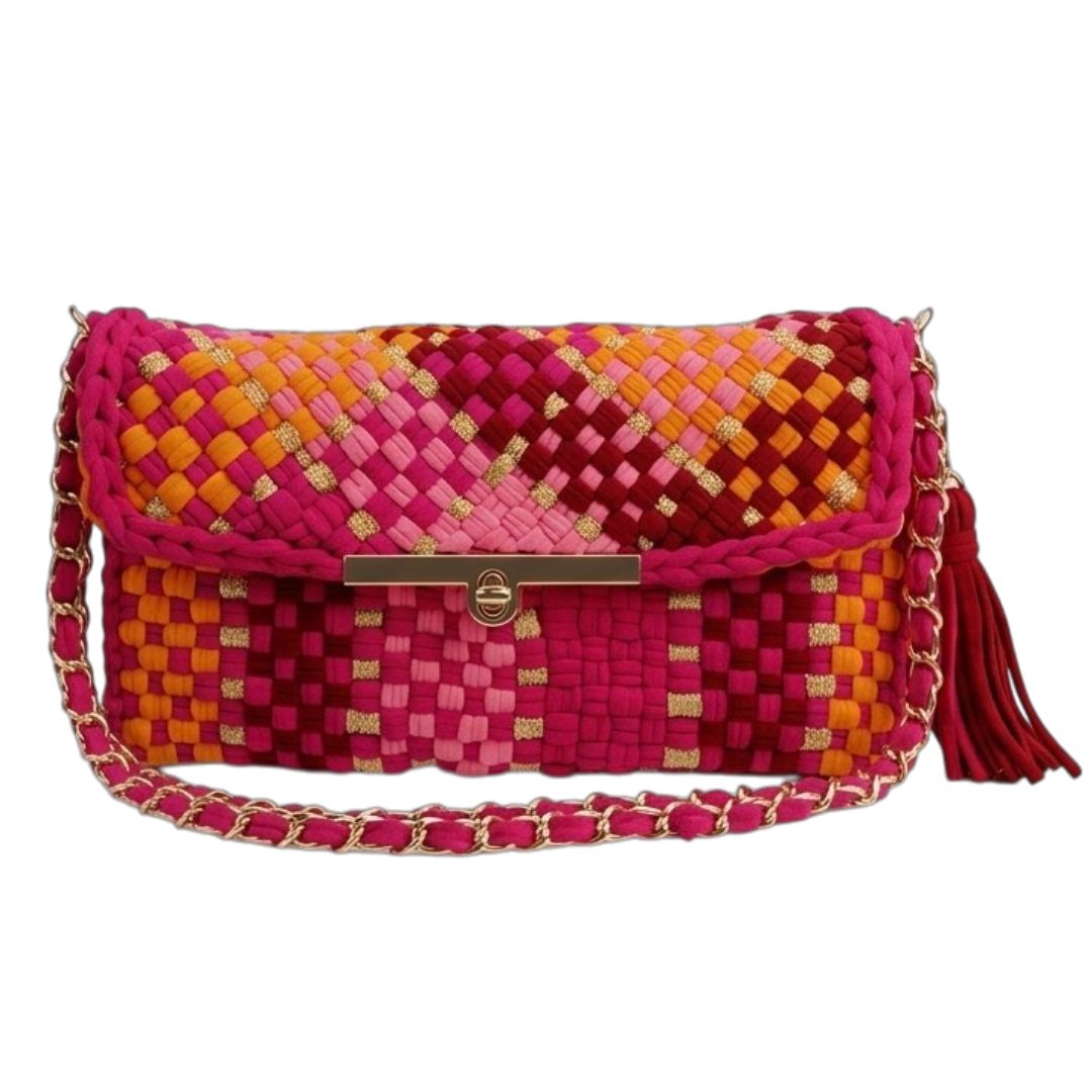 Mosaic Radiance Bag | Berry Maroon, Fuchsia Pink, Orange / Shoulder Carry
