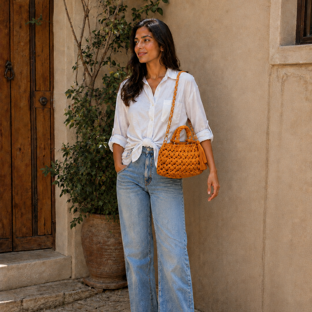 Fleur Bag | Mustard Orange / Hand, Shoulder or Crossbody Carry