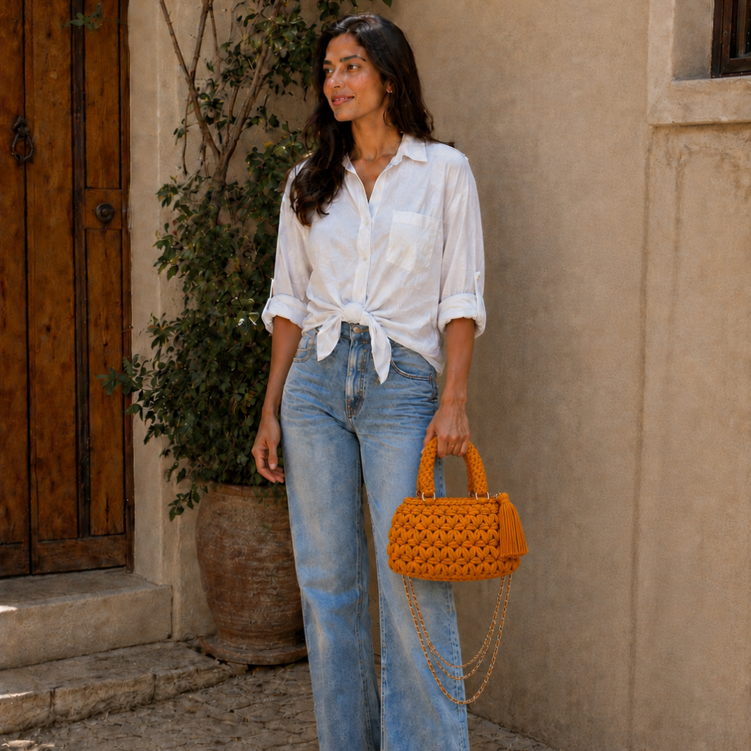 Fleur Bag | Mustard Orange / Hand, Shoulder or Crossbody Carry