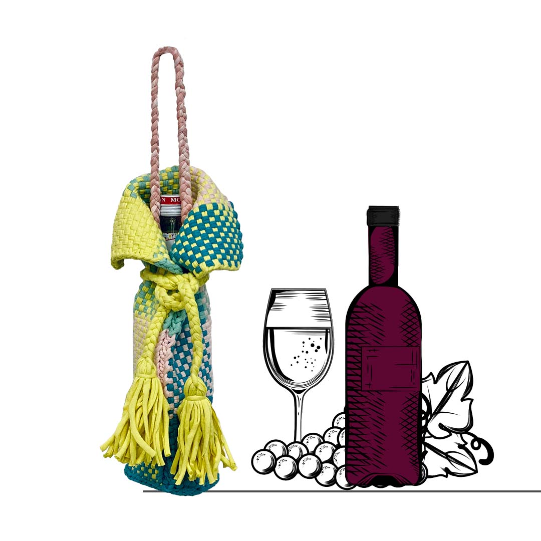 Image of Beverage Bottle Bag Clay, Crystal Teal, Yellow