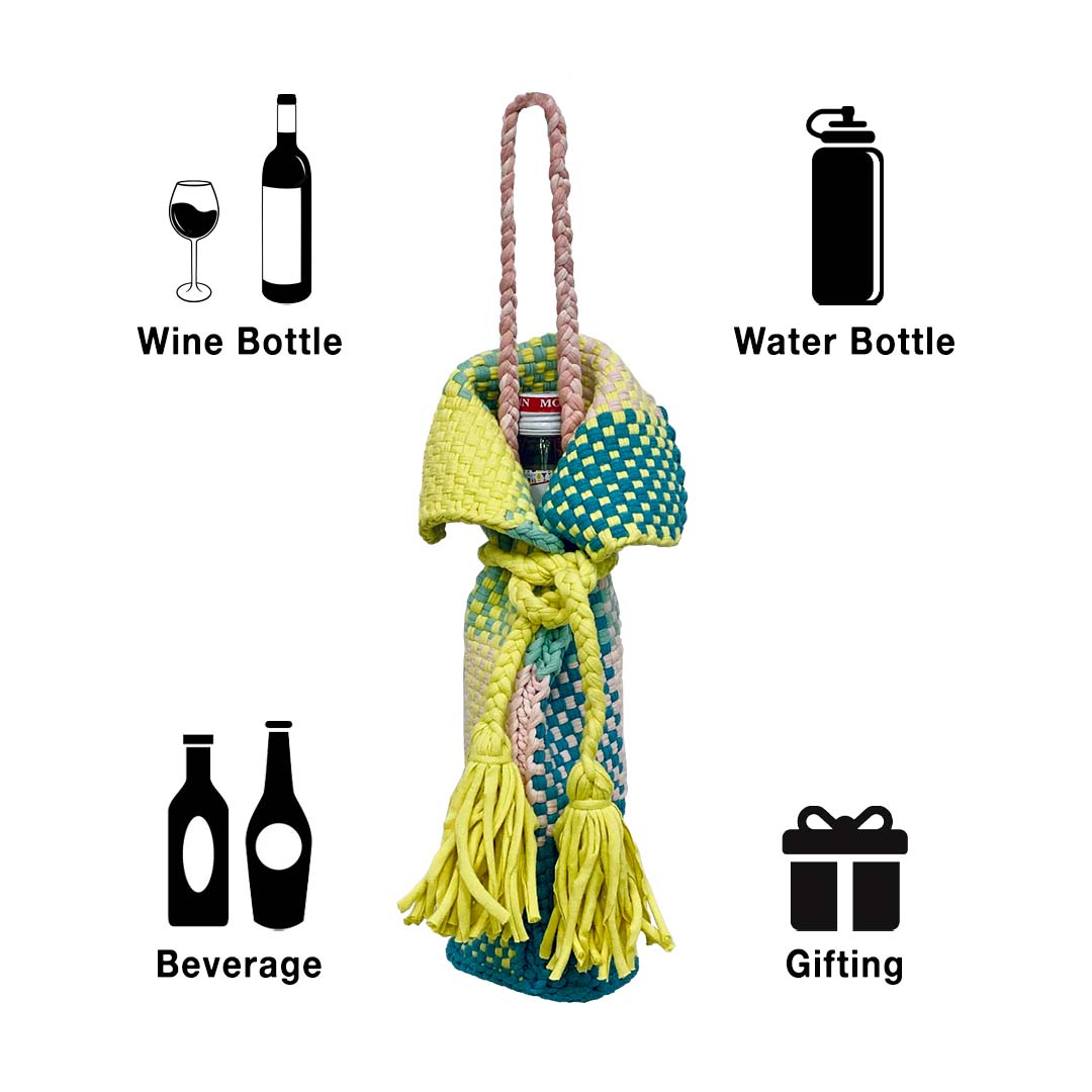 Image of Beverage Bottle Bag Clay, Crystal Teal, Yellow