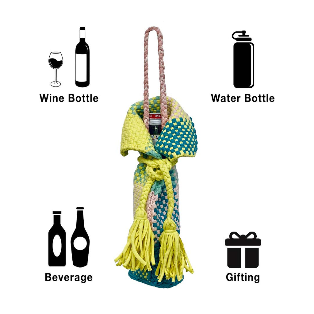 Beverage Bottle Bag Clay, Crystal Teal, Yellow