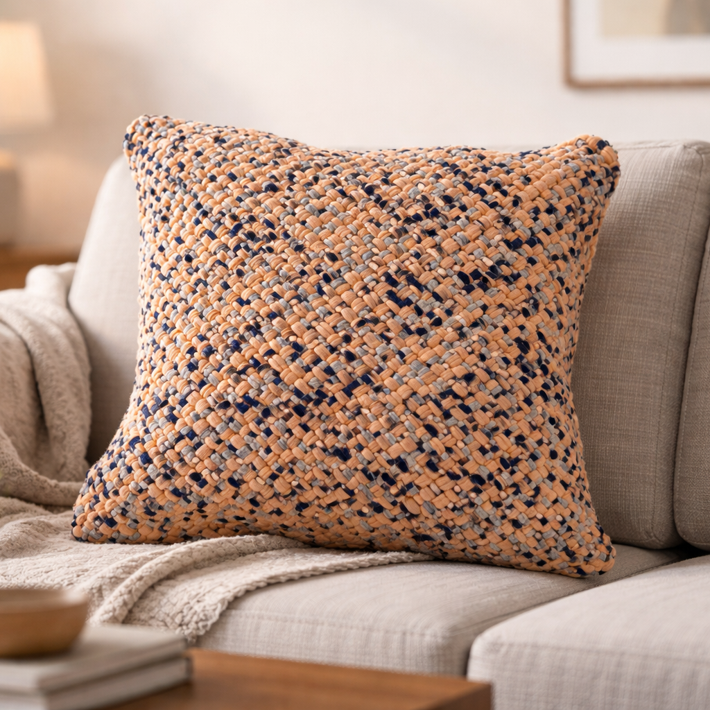 Image of Square Cushion Cover Peach Grey