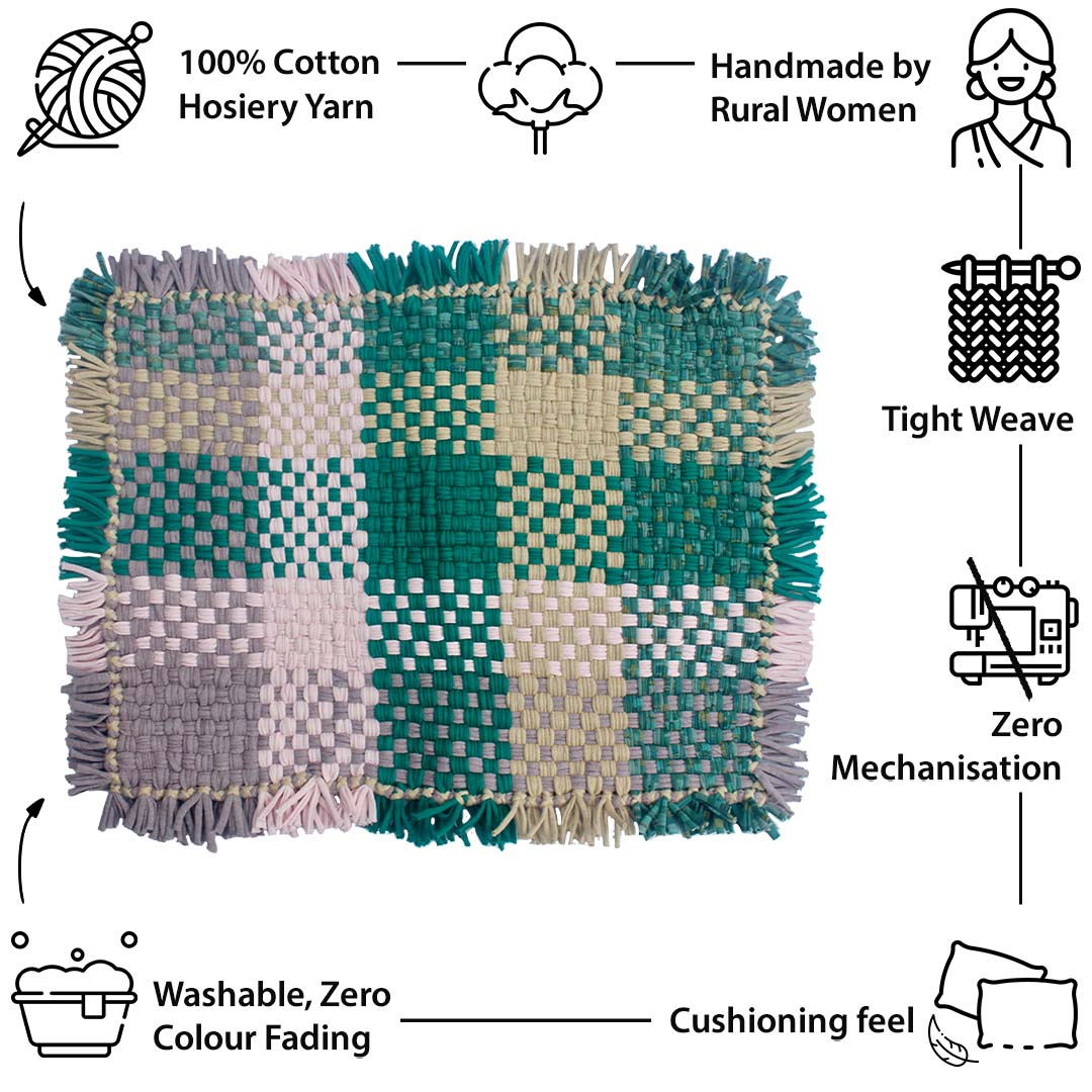 Image of Bathroom Mat / Door Mat / Meditation Mat | Green, Pink, Beige