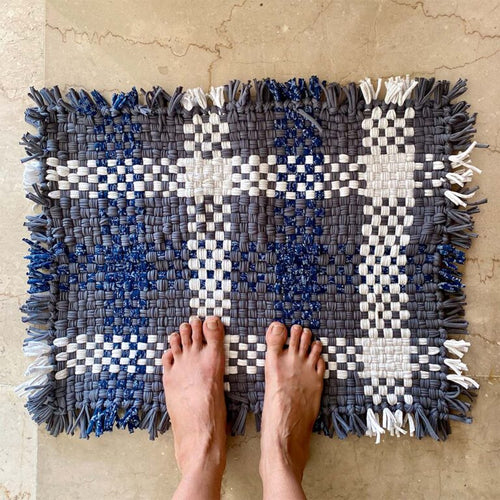 Bathroom Mat / Door Mat / Meditation Mat | Grey, White, Blue