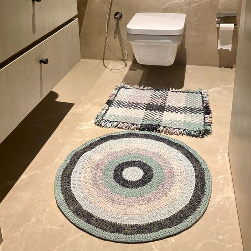 Bathroom Mat / Door Mat / Meditation Mat | Teal, Grey, Light Grey