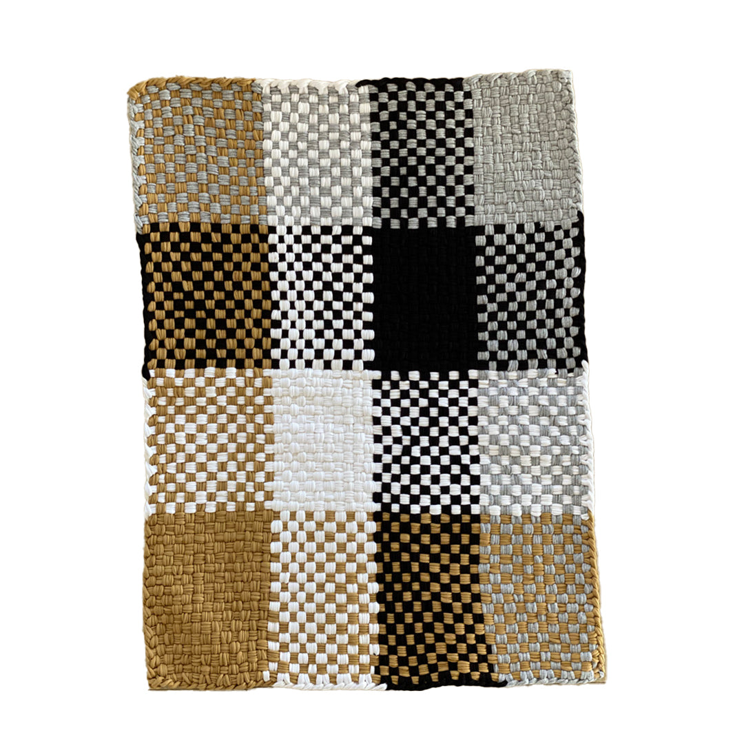 Image of Braided Edged Floor Rug / Throw | Beige, White, Grey, Black