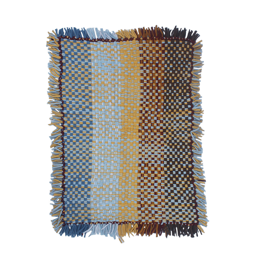 Image of Tassel Floor Rug / Throw Blue Brown Light Grey Maroon