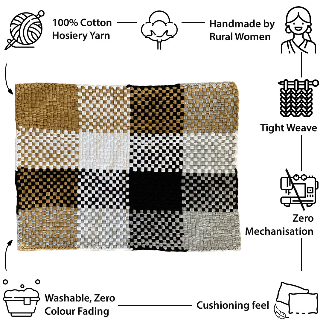 Image of Braided Edged Floor Rug / Throw | Beige, White, Grey, Black