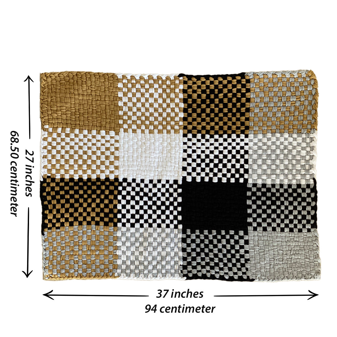 Image of Braided Edged Floor Rug / Throw | Beige, White, Grey, Black