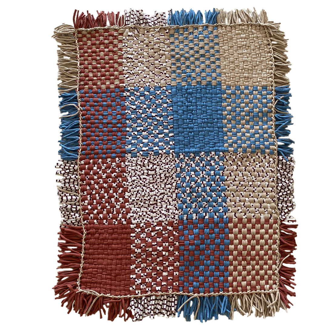 Image of Tassel Floor Rug / Throw Blue Brown Beige Off White