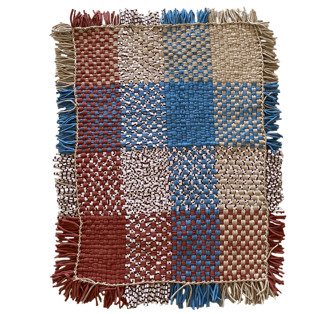 Tassel Floor Rug / Throw Blue Brown Beige Off White