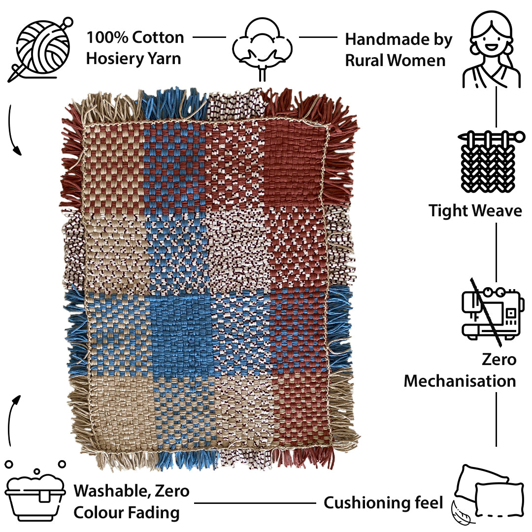 Image of Tassel Floor Rug / Throw Blue Brown Beige Off White
