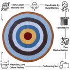Round Crochet Floor Rug Blue Brown Light grey Maroon