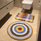 Round Crochet Floor Rug Blue Brown Light grey Maroon