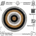 Round Crochet Floor Rug Beige White Black Grey