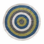 Round Crochet Floor Rug Blue Lime White