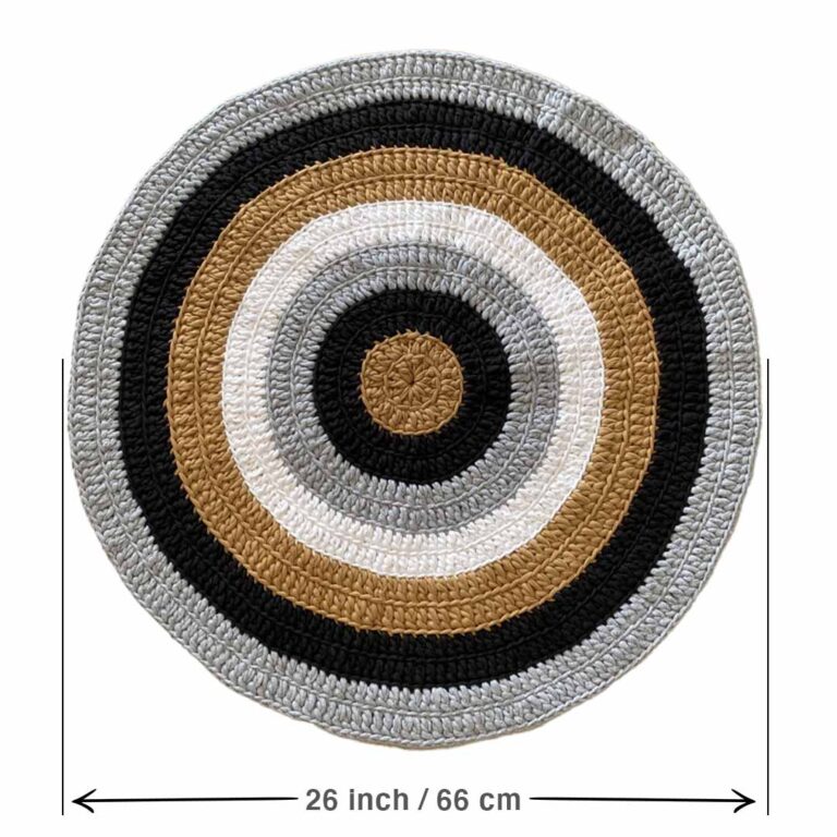Image of Round Crochet Floor Rug Beige White Black Grey
