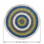 Round Crochet Floor Rug Blue Lime White