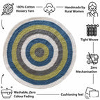 Round Crochet Floor Rug Blue Lime White