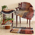 Tassel Floor Rug / Throw Brown Green Beige Light Grey