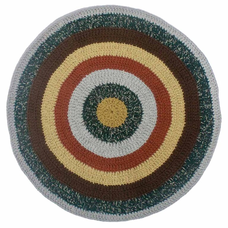 Image of Round Crochet Floor Rug Brown Green Beige Light Grey