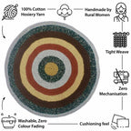 Round Crochet Floor Rug Brown Green Beige Light Grey