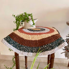 Round Crochet Floor Rug Brown Green Beige Light Grey