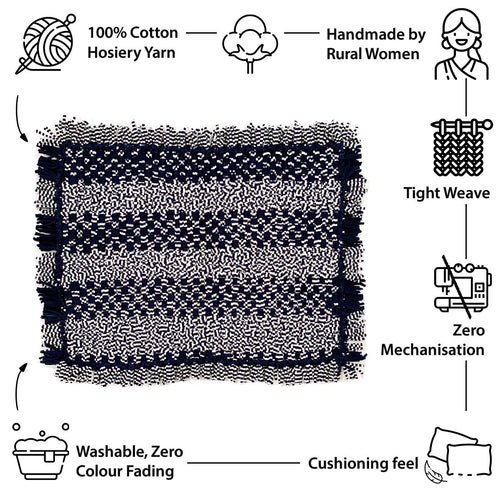 Bathroom Mat / Door Mat / Meditation Mat | Black, White Ikkat