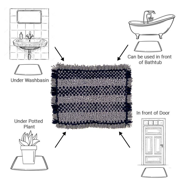 Image of Bathroom Mat / Door Mat / Meditation Mat | Black, White Ikkat