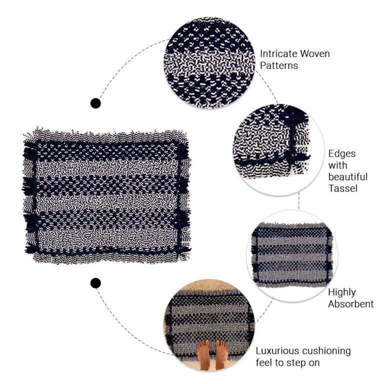Image of Bathroom Mat / Door Mat / Meditation Mat | Black, White Ikkat
