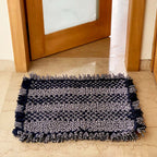 Bathroom Mat / Door Mat / Meditation Mat | Black, White Ikkat