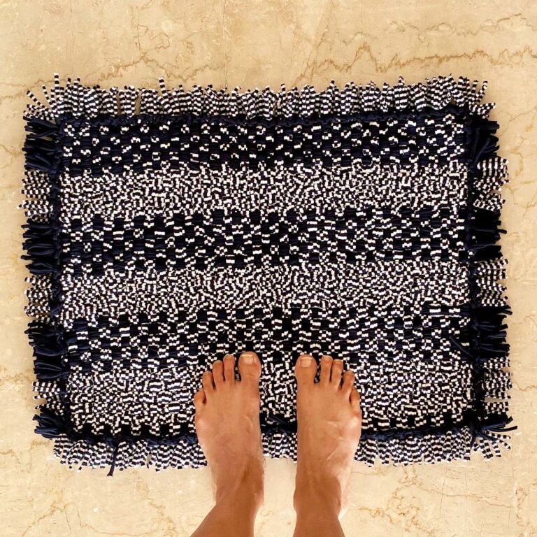 Image of Bathroom Mat / Door Mat / Meditation Mat | Black, White Ikkat