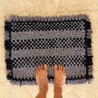 Bathroom Mat / Door Mat / Meditation Mat | Black, White Ikkat