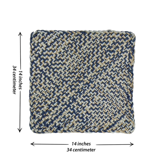 Image of Set of 4 Hand-Woven Square Placemats / Dining Mats Blue Melange Nude Grey